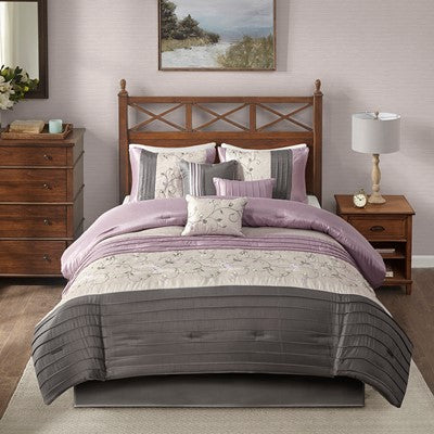 Madison Park Serene Embroidered 7 Piece Comforter Set in Purple, King MP10-3447