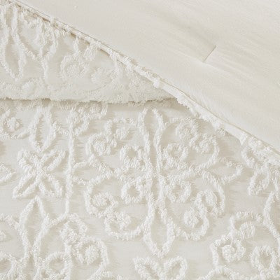 Madison Park Sabrina 4 Piece Tufted Chenille Comforter Set in Off White, Full / Queen MP10-3322