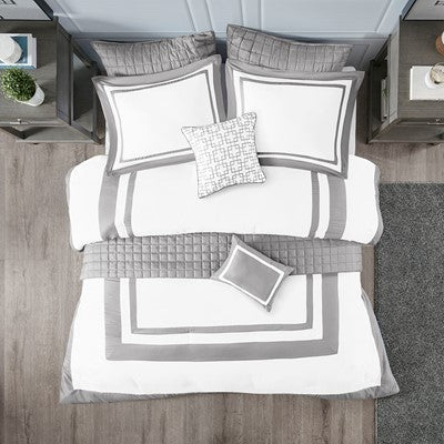 Madison Park Heritage 8 Piece Comforter and Coverlet Set Collection in Grey, Full / Queen MP10-6140