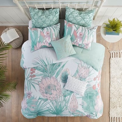 Madison Park Keilani 8 Piece Cotton Printed Comforter Set in Aqua, King MP10-7535