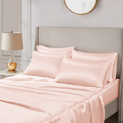 Madison Park Essentials Satin Luxury 6 PC Sheet Set in Blush, Full MPE20-772