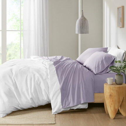 Madison Park 200 Thread Count Cotton Peached Percale Sheet Set in Purple, Full MP20-5395