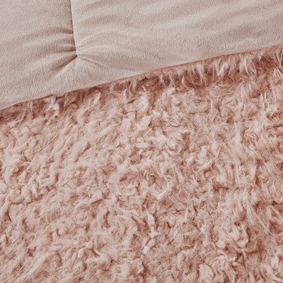 Madison Park Nova Faux Mohair Reverse Faux Mink Comforter Set in Blush, Twin MP10-6003