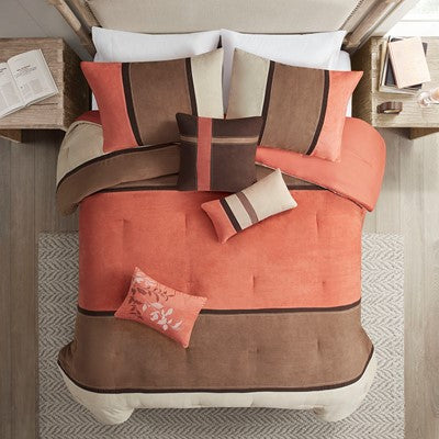 Madison Park Palisades 7 Piece Faux Suede Comforter Set in Coral, King MP10-185