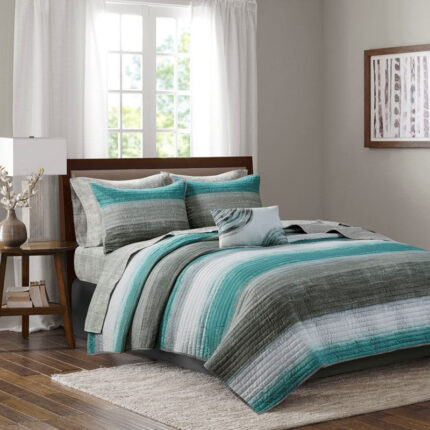 Madison Park Essentials Saben Coverlet Set with Cotton Bed Sheets in Aqua, Queen MPE13-806