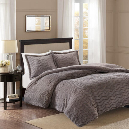 Madison Park Sloan Plush Down Alternative Comforter Mini Set in Grey, Full / Queen BASI10-0460