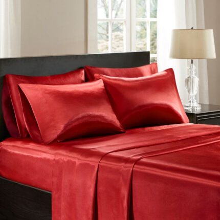 Madison Park Essentials Satin Luxury 6 PC Sheet Set in Red, Full SHET20-178