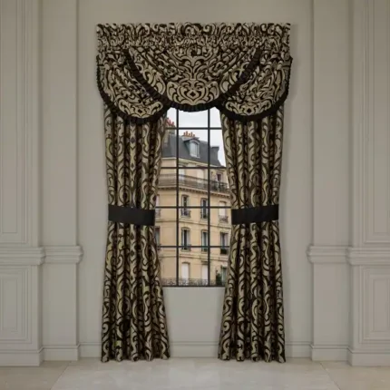 J. Queen New York Bolero Black And Gold Window Panel Pair